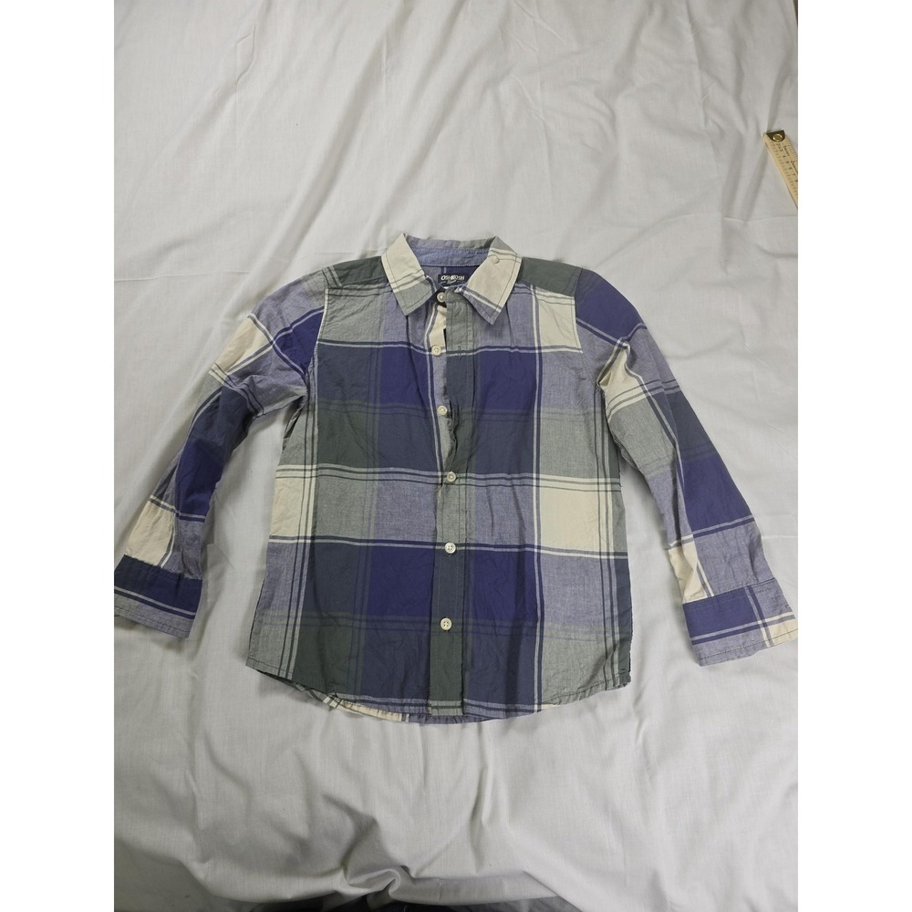 OshKosh B'gosh Shirt Boys 8 Blue Gray Plaid Button Front Long Sleeve Casual